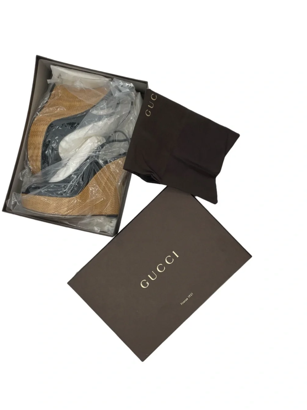 Gucci Black Patent Leather Raffia Wedges Sandals Size 41 BLACK Excellent - Picture 2 of 14